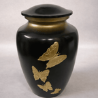 Butterfly Midnight Black Gold Metal Cremation Urn for Adult Ashes – 10” x 6”