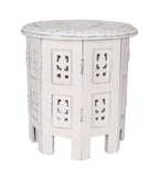 The Wooden Town Round Wooden End Table, White Antique Accent Side Table, 12 x 12 Inch