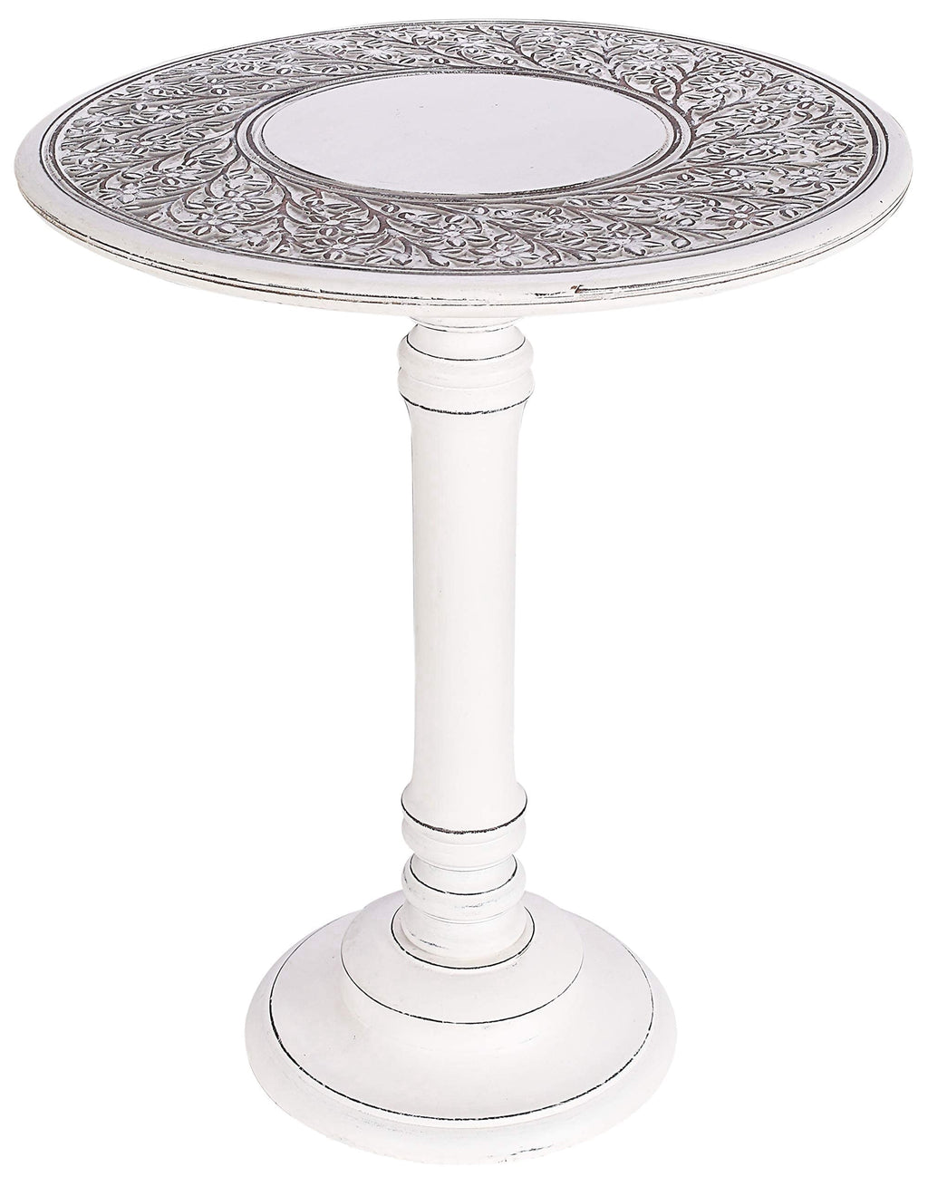 The Wooden Town Round Wood Side Table, Antique White Accent End Table for Living Room, Decorative Small Coffee Table, 18 x 22 Inch
