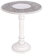 The Wooden Town Round Wood Side Table, Antique White Accent End Table for Living Room, Decorative Small Coffee Table, 18 x 22 Inch