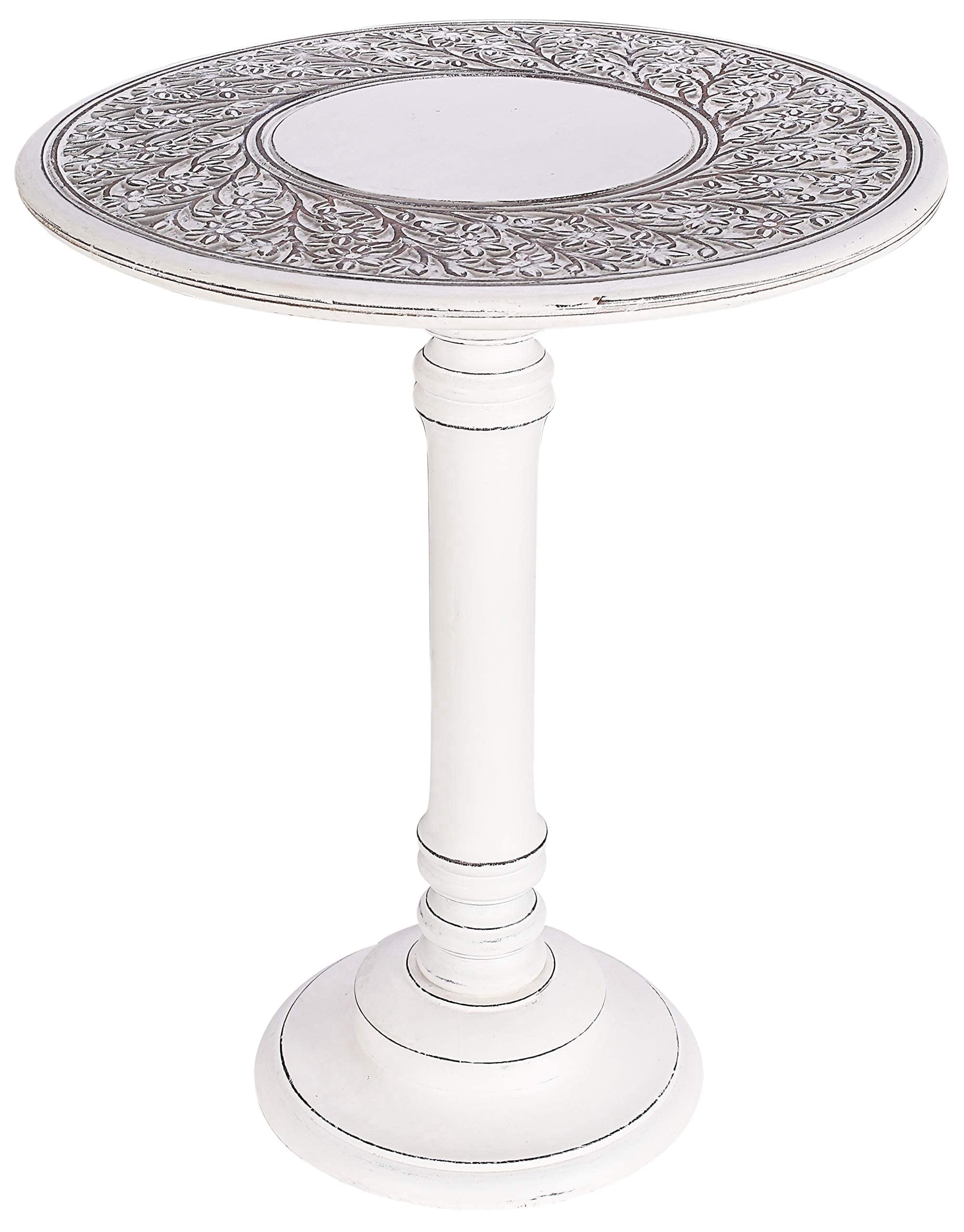 The Wooden Town Round Wood Side Table, Antique White Accent End Table for Living Room, Decorative Small Coffee Table, 18 x 22 Inch
