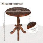 The Wooden Town Handcrafted Carved Round Side Table, Solid Wood Coffee & Accent Table with Pedestal Base, Living Room End Table, 18 x 21 Inch