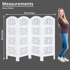 White Hand-Carved Wooden 4-Panel Folding Room Divider 64” x 48”