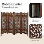 Hand-Carved Wooden 4-Panel Folding Room Divider 64” x 48” – Antique Burnt
