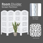 White Hand-Carved Wooden 4-Panel Folding Room Divider 64” x 48”