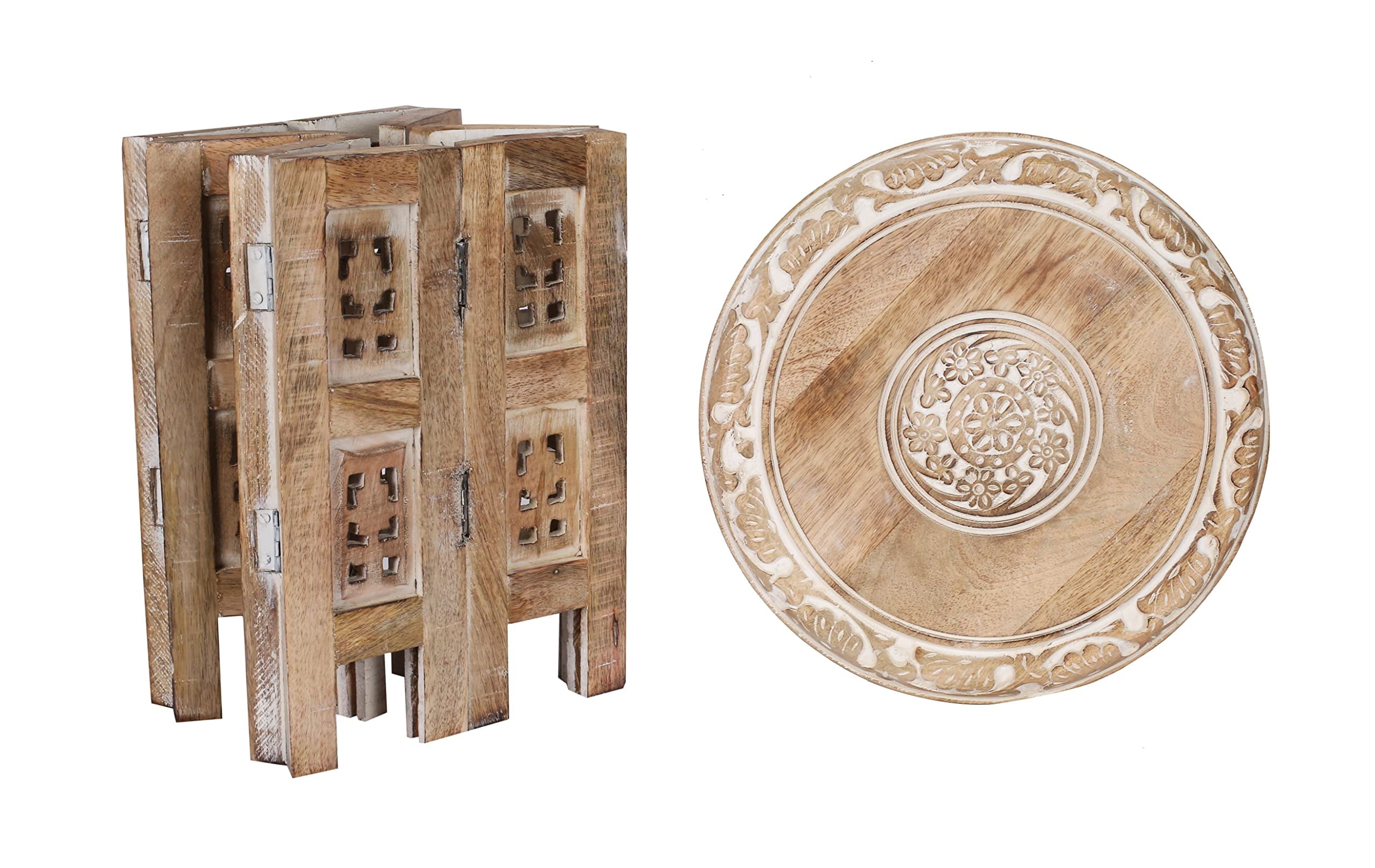 Versatile Octagonal Wooden Side Table, Rustic White Wash Accent Table, 12 x 12 Inch
