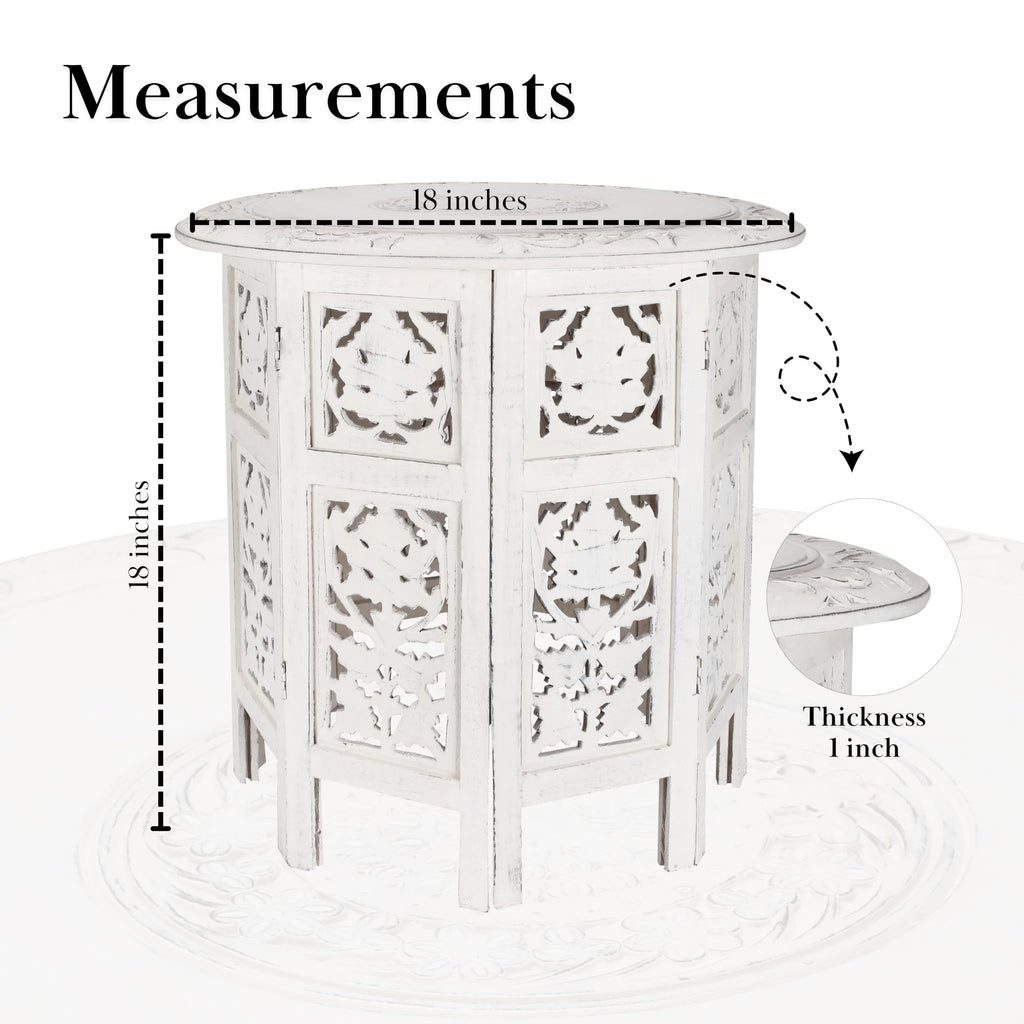 The Wooden Town Handcrafted Solid Wood End Table, Antique White Accent Side Table for Living Room & Bedroom, 18 x 18 Inch