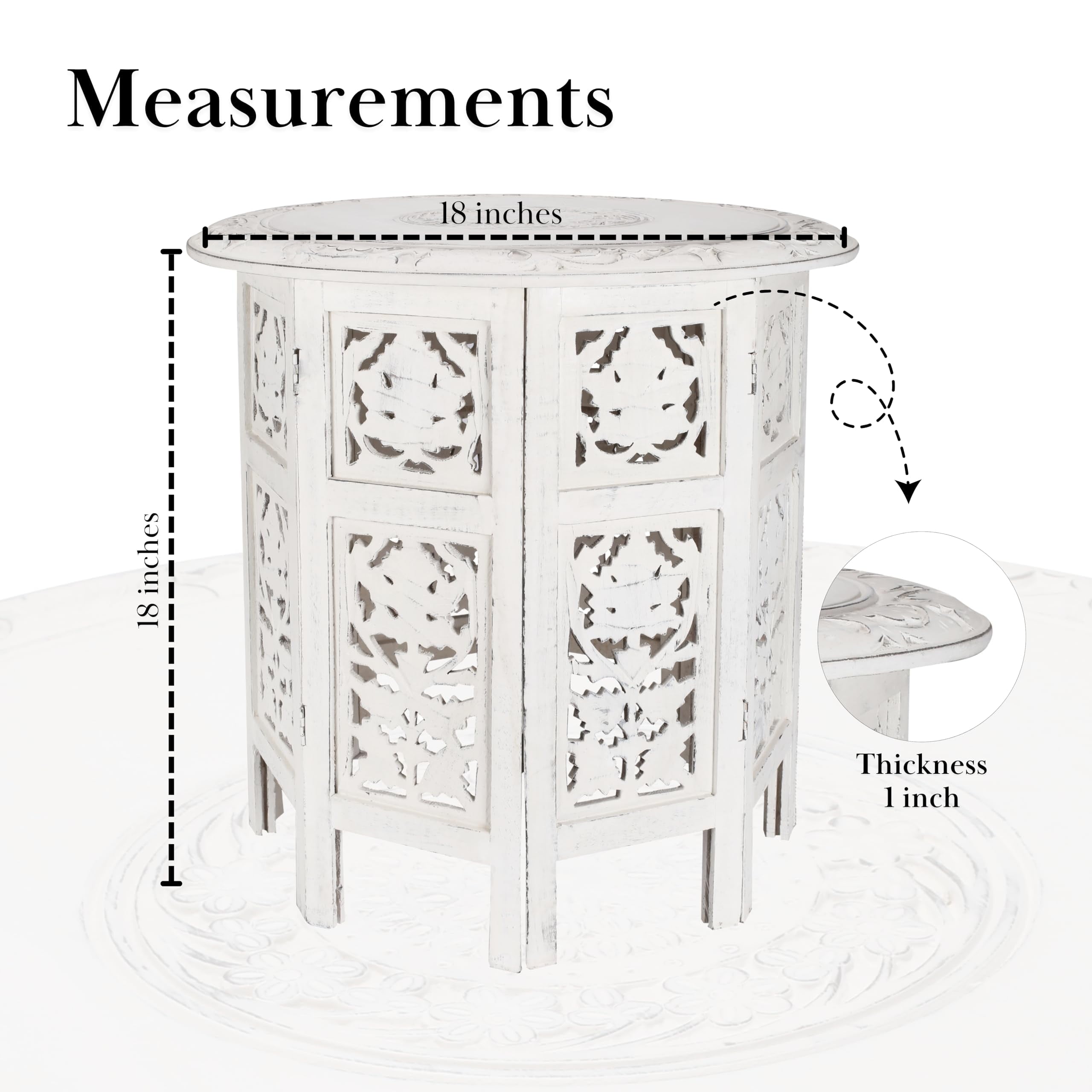 The Wooden Town Handcrafted Solid Wood End Table, Antique White Accent Side Table for Living Room & Bedroom, 18 x 18 Inch