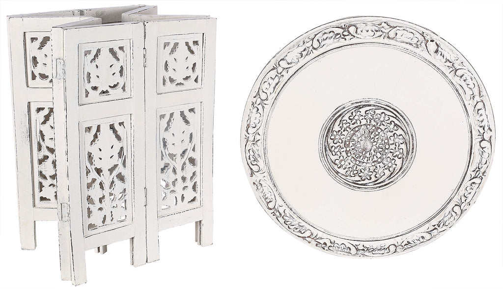The Wooden Town Handcrafted Solid Wood End Table, Antique White Accent Side Table for Living Room & Bedroom, 18 x 18 Inch
