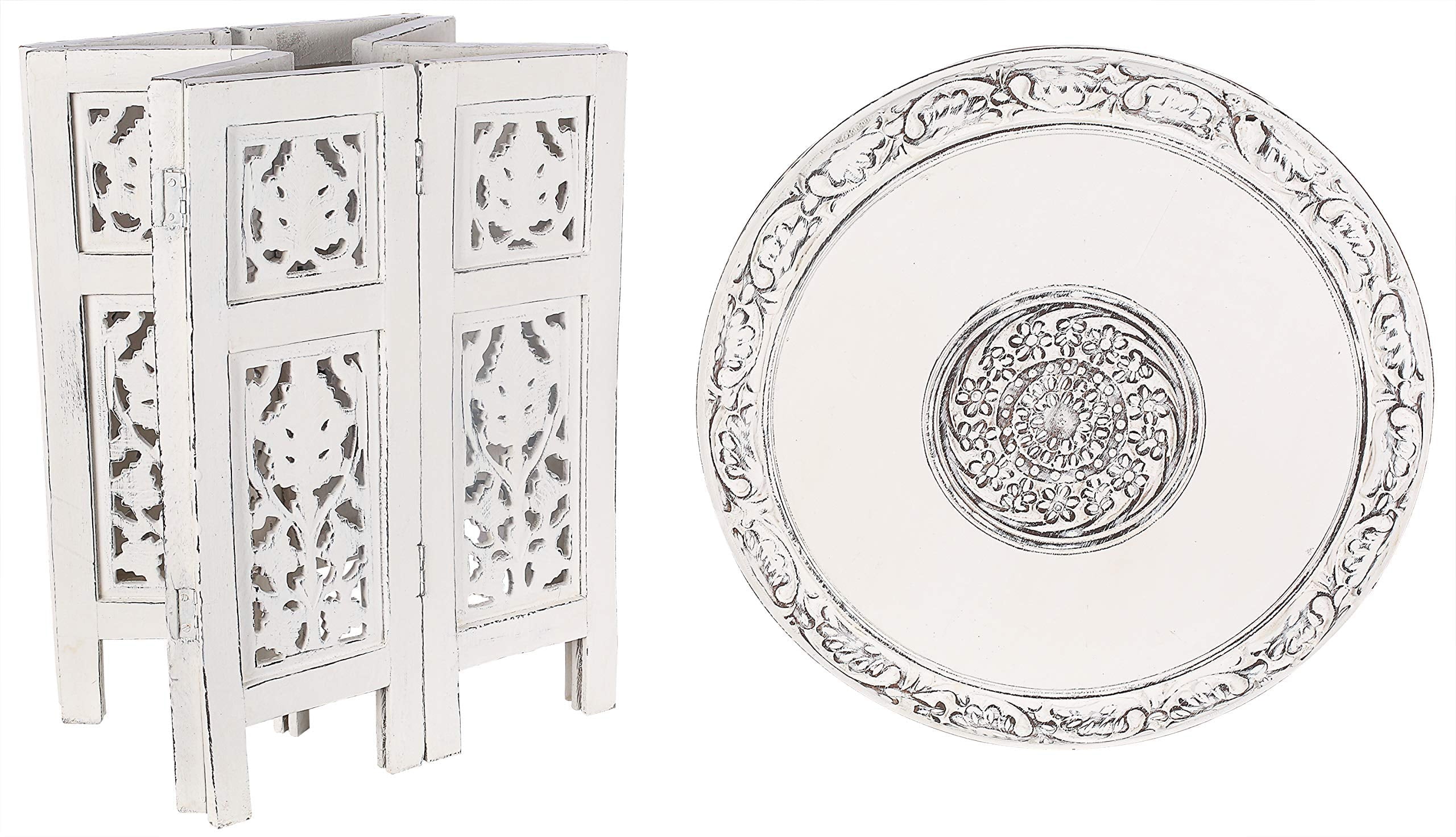The Wooden Town Handcrafted Solid Wood End Table, Antique White Accent Side Table for Living Room & Bedroom, 18 x 18 Inch