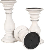 Antique White Wooden Pillar Candle Holder Set of 3