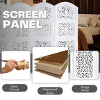 White Hand-Carved Wooden 4-Panel Folding Room Divider 64” x 48”