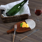 Marble and Acacia Wood Serving Tray with Handle – 12” x 5.5” Charcuterie Board
