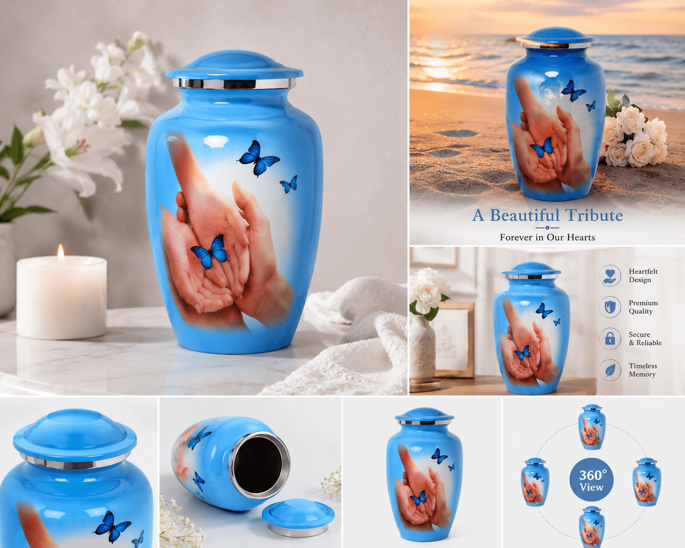 Blue Aluminum Cremation Urn for Adult Ashes – 10” x 6”