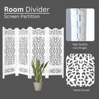Antique White Wood 4-Panel Folding Room Divider 64” x 48” – Hand-Carved Privacy Screen