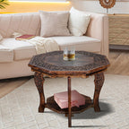 Farmhouse Octagon Accent End Table, Solid Wood Foldable Side Table with Tray Top, Burnt Finish, 24 x 24 x 18 Inch