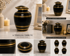 Classic Thread Midnight Black Gold Metal Cremation Urn for Adult Remains – 9” x 7”