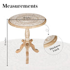 The Wooden Town Round End Table, Handcrafted Carved Side Table with Pedestal Base, Solid Mango Wood Accent Table, White Wash, 18 x 21 Inch