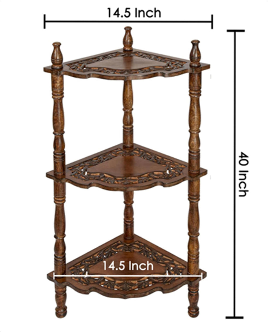 Burnt Wood 3-Tier Corner Bookshelf Stand – 14.5” x 14.5” x 40”
