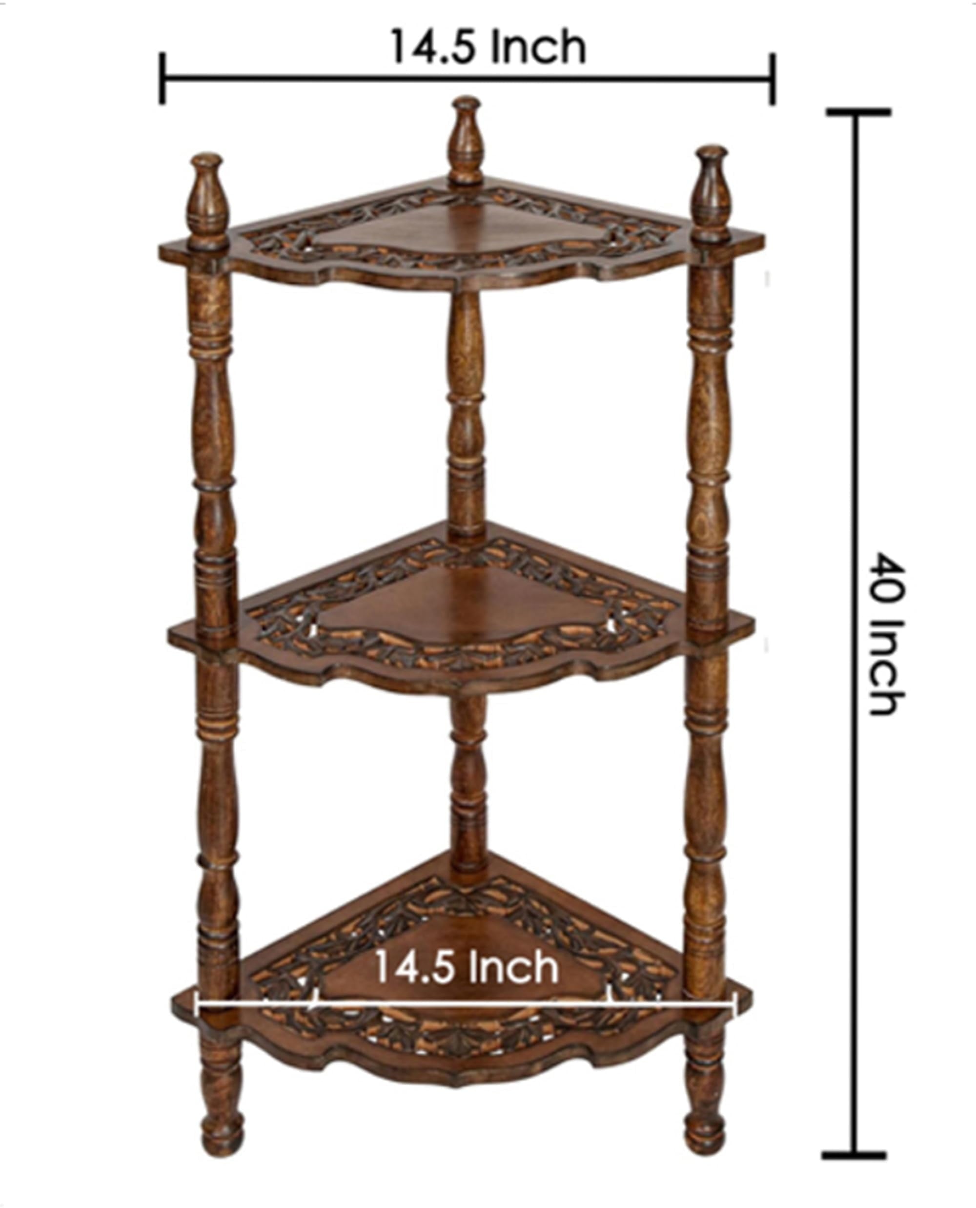Burnt Wood 3-Tier Corner Bookshelf Stand – 14.5” x 14.5” x 40”