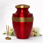 Grecian Red Gold Metal Cremation Urn for Adult Human Ashes – 9” x 7”