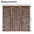 Hand-Carved Wooden Wall Panels Set of 3 – 36” x 12” Burnt Finish Wall Décor