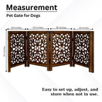 The Wooden Town Freestanding Dog Gate, Foldable 4-Panel Wooden Pet Gate for Indoor Use, Hand-Carved Solid Wood & MDF, Antique Brown, 72" W x 24" H