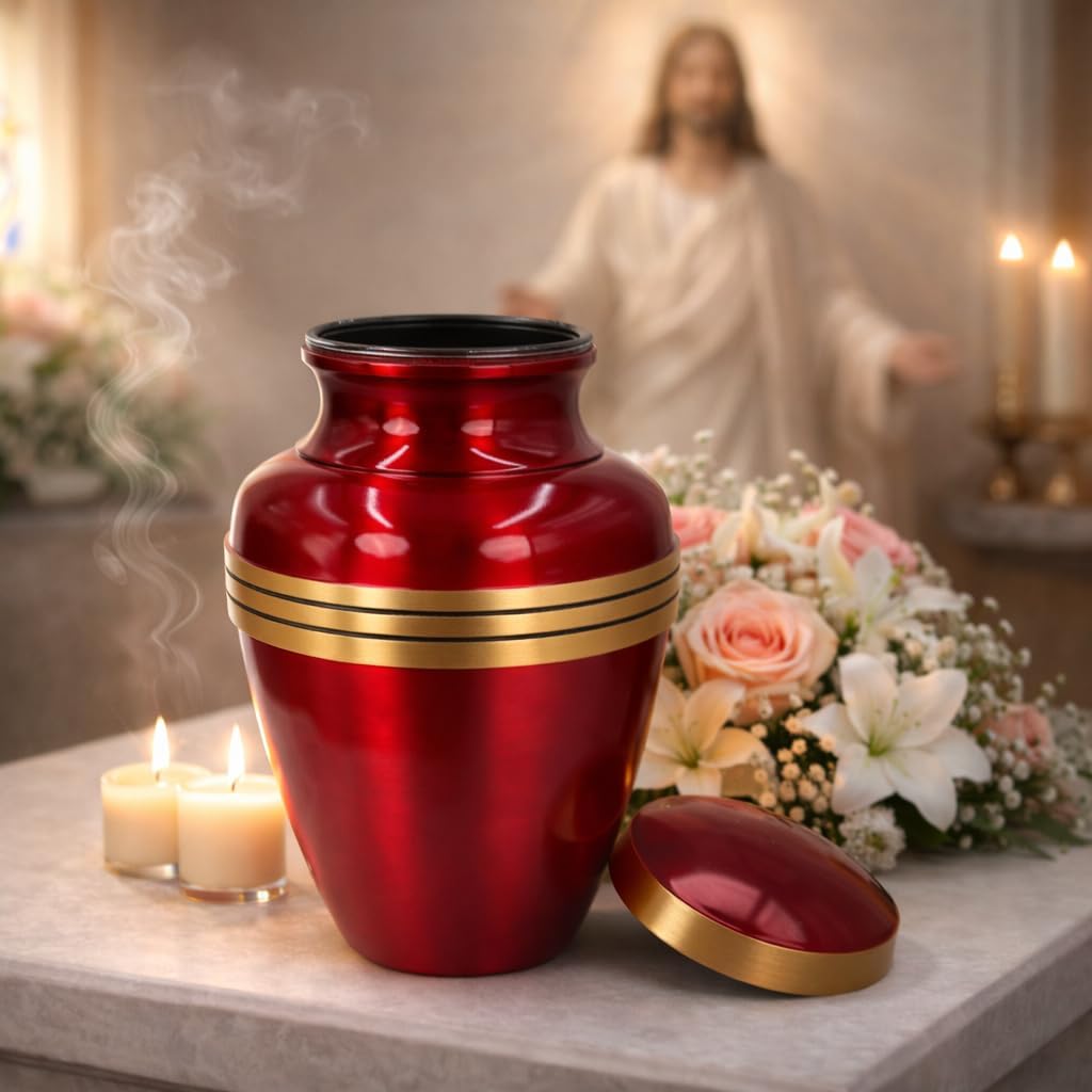 Avlon Crimson Red Gold Metal Cremation Urn for Adult Ashes – 10” x 7”