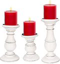 Wooden Town Pillar Candle Holders – Set of 3 (Antique White)