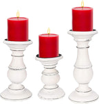 Wooden Town Pillar Candle Holders – Set of 3 (Antique White)