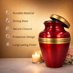 Avlon Crimson Red Gold Metal Cremation Urn for Adult Ashes – 10” x 7”