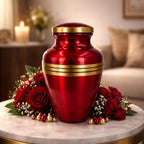 Avlon Crimson Red Gold Metal Cremation Urn for Adult Ashes – 10” x 7”