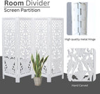 Hand-Carved Wooden Room Divider – 4-Panel Folding Screen (64”×54”)