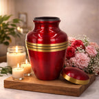 Avlon Crimson Red Gold Metal Cremation Urn for Adult Ashes – 10” x 7”
