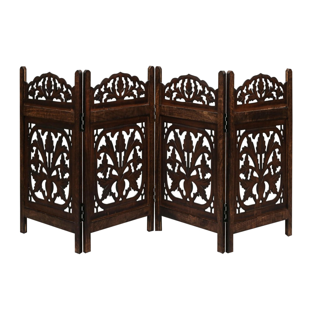 The Wooden Town Freestanding Dog Gate, Foldable 4-Panel Wooden Pet Gate for Doorways, Hallways & Stairs, Burnt Finish, 72" W x 24" H