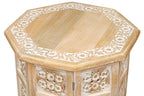 The Wooden Town Hand-Carved Vintage Boho Folding End Table, Octagon White Wash Side Table, 18 x 18 Inch