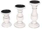 Antique White Wooden Pillar Candle Holder Set of 3