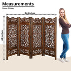 Hand-Carved Wooden 4-Panel Folding Room Divider 64” x 48” – Antique Burnt