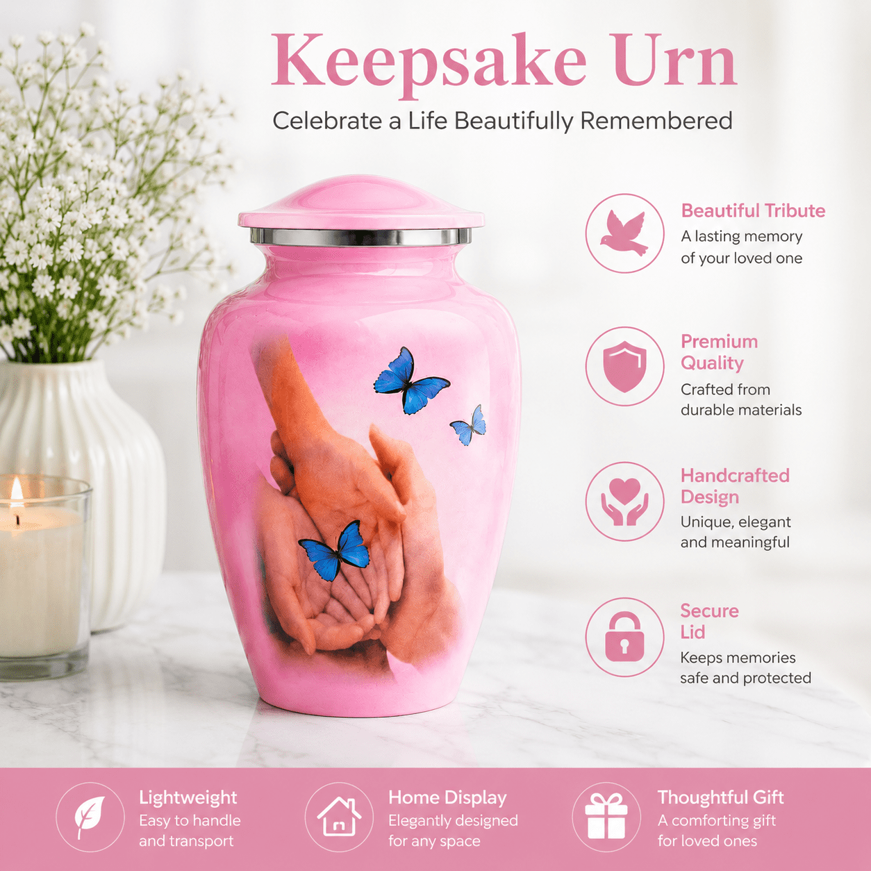 Butterfly Metal Cremation Urn for Adult Human Ashes – 10 Inch