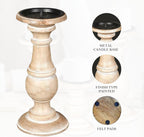 Wooden Town Turned Pillar Candle Holders – Set of 3 (White Wash)