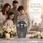 Platinum Gray Silver Metal Cremation Urn for Adult Remains – Elegant Texture, 10” x 6”
