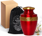 Grecian Red Gold Metal Cremation Urn for Adult Human Ashes – 9” x 7”