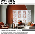 Hand-Carved Wooden Room Divider – 4-Panel Folding Screen (64”×54”)