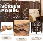 Hand-Carved Wooden Room Divider – 4-Panel Folding Screen (64”×54”)