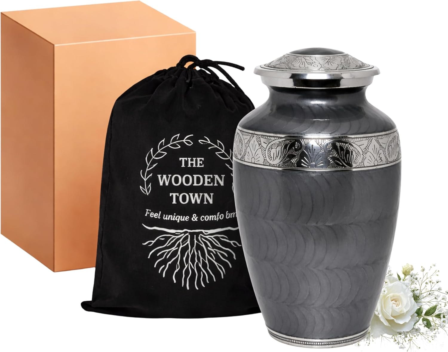 Platinum Gray Silver Metal Cremation Urn for Adult Remains – Elegant Texture, 10” x 6”