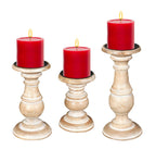 Wooden Town Turned Pillar Candle Holders – Set of 3 (White Wash)