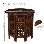 The Wooden Town Round Wood Coffee Table, Hand-Carved Accent Side Table with Burnt Finish, Solid Wood Altar & End Table for Living Room, 18 x 18 Inch