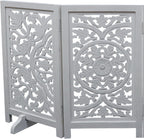 The Wooden Town Foldable 3-Panel Wooden Dog Gate with Circle Design, Freestanding Indoor Pet Barrier for Doorways & Stairs, White Antique, 48" Wide