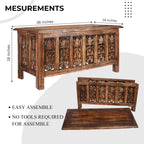 Wooden Coffee Table, Hand-Carved Solid Wood Center Table, Vintage Burnt Finish, 36 x 18 Inch