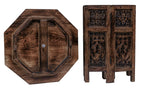 The Wooden Town Hand-Carved Folding Side Table, Vintage Boho End Table for Small Spaces, Living Room & Bedroom Accent Table, Scorch Burnt Finish, 18 x 18 Inch